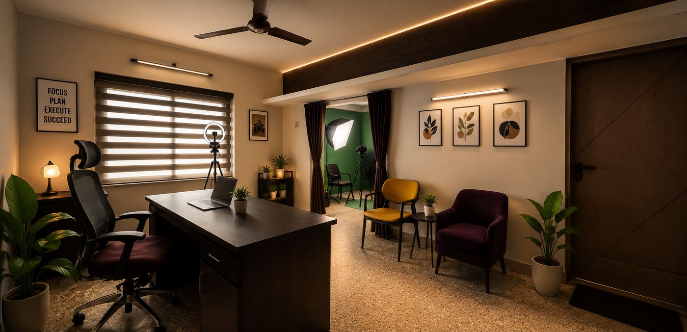 Content studio at AK Tech Park, Coimbatore, where our graphic design team works